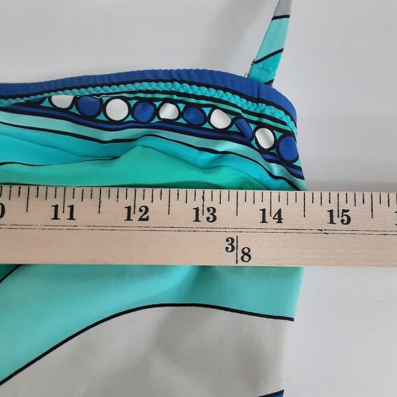 Michael Kors Blue Waves Geometric Bandeau Strapless One Piece Swimsuit Womens 12 - Picture 9 of 10